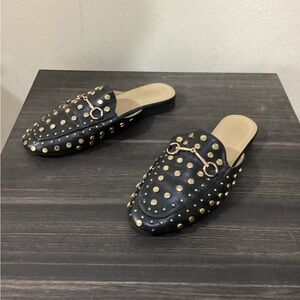 Black and Gold Studded Mules with Open Back PAZZLE